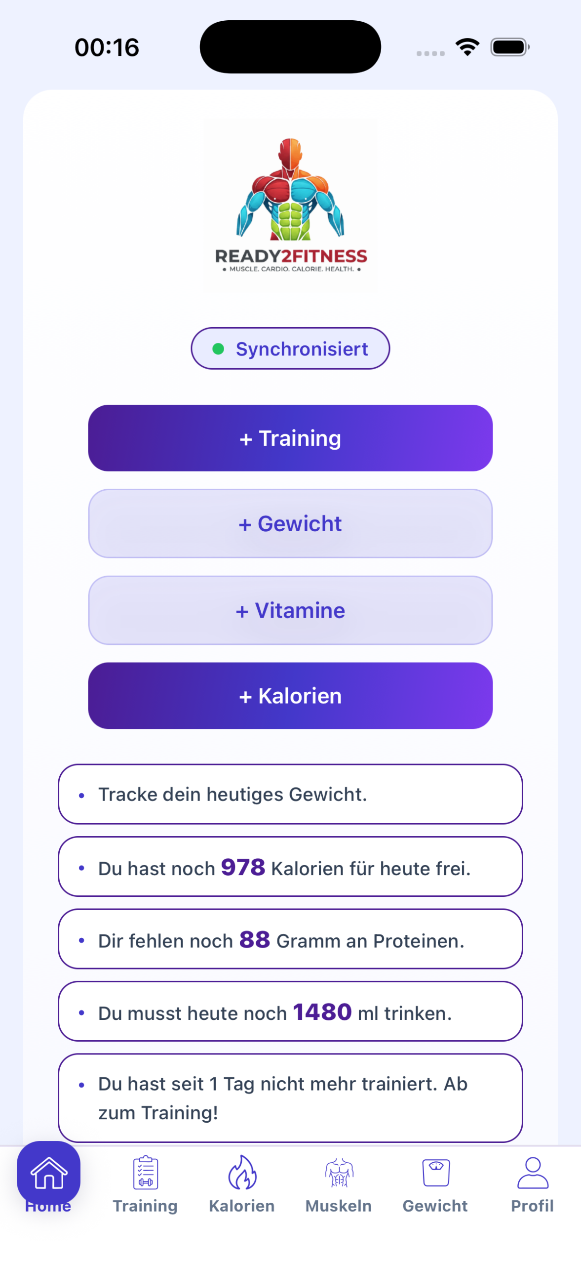 Ready2Fitness Startscreen